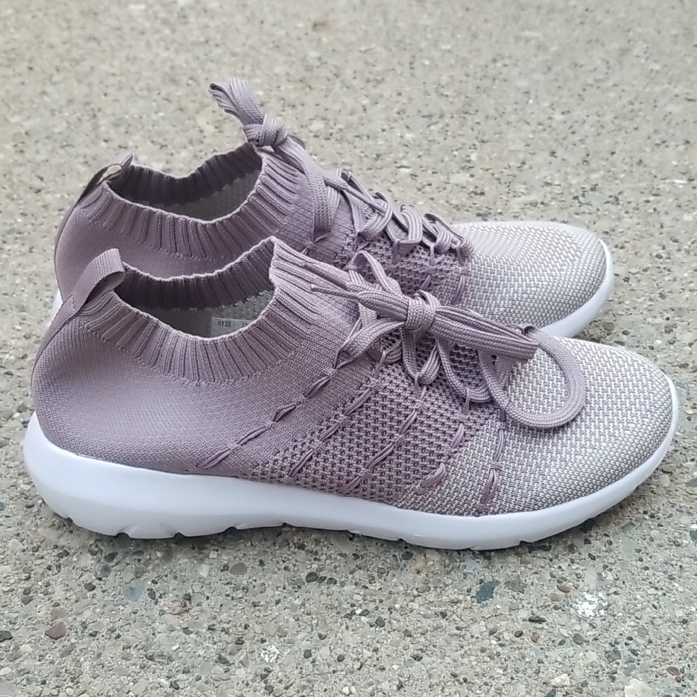 Knit Lace-Up Slip-On Sneakers - Mauve
